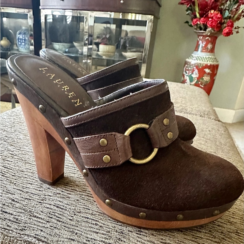 Ralph Lauren Dark Brown Mules with Brass Details